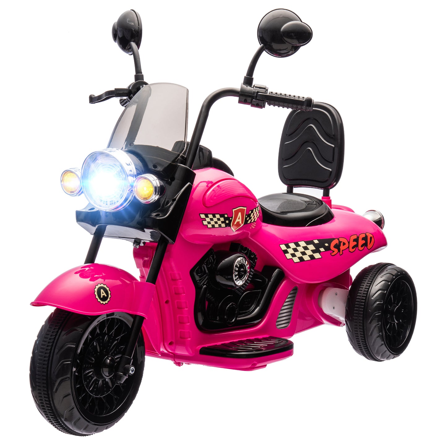 Electric Motorcycle for Kids, 3 Wheel 6V Battery Powered Chopper Motorbike, Ride on Motorcycle with Headlights, Music, Forward & Reverse for Boys and Girls Ages 3-6 Years, Pink