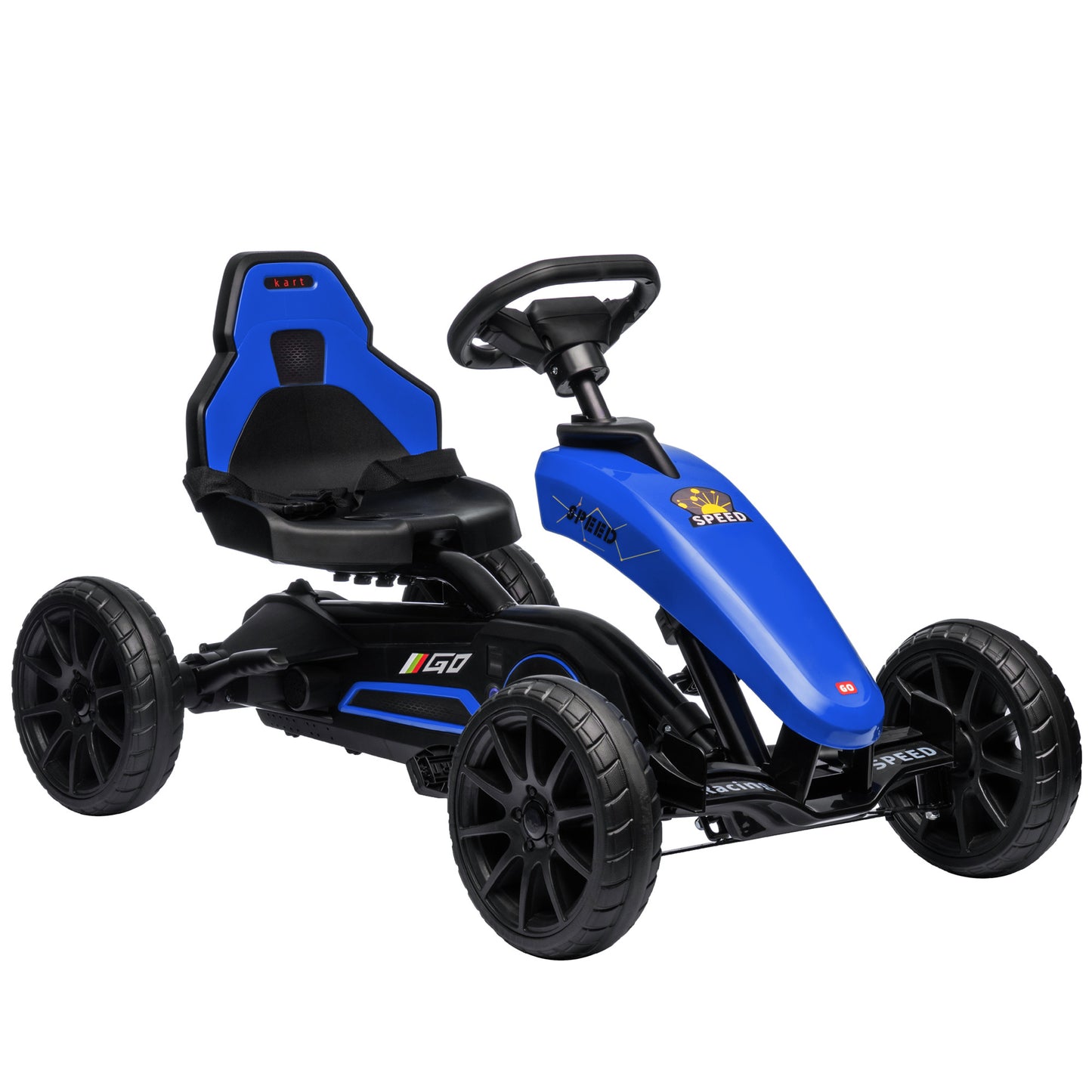 Kids Pedal Go Kart, Outdoor Ride on Toys with Swing Axle, Adjustable Seat, Handbrake, 4 Shock-Absorbing Wheels, Gift for Boys and Girls Aged 3-8 Years Old, Blue