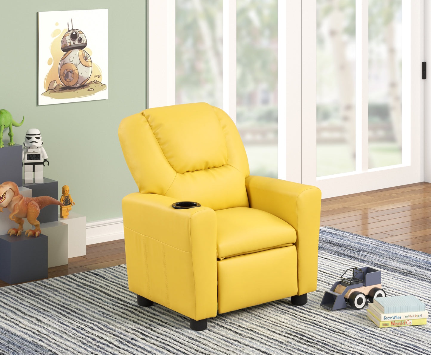 Marisa 23' Yellow PU Leather Kids Recliner Chair with Cupholder