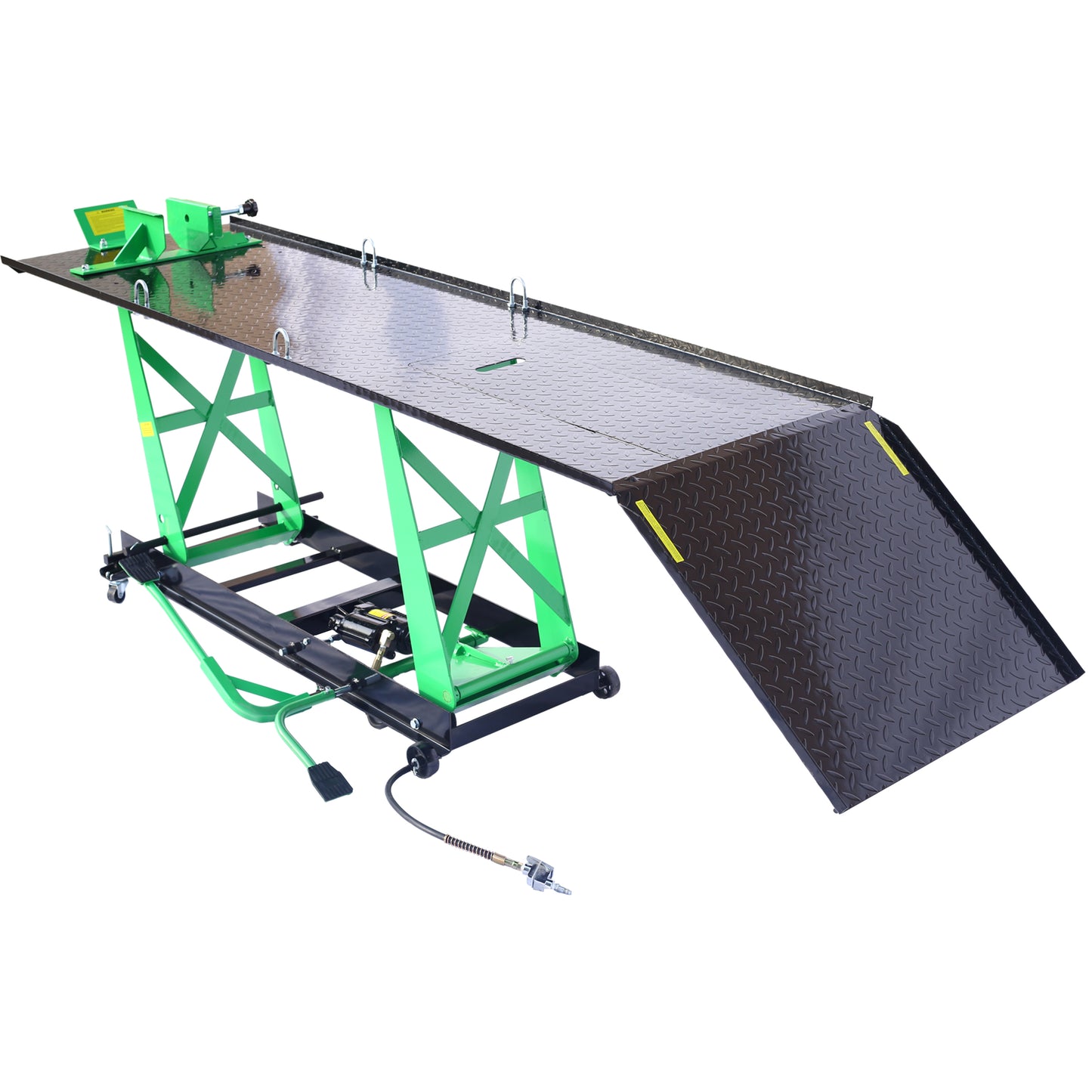 Air Hydraulic Motorcycle Lift, 1000 Lb. Capacity Mobile ATV/Motorcycle Lift Table, Heavy Duty Manual/Pneumatic Jack with Removable Ramp