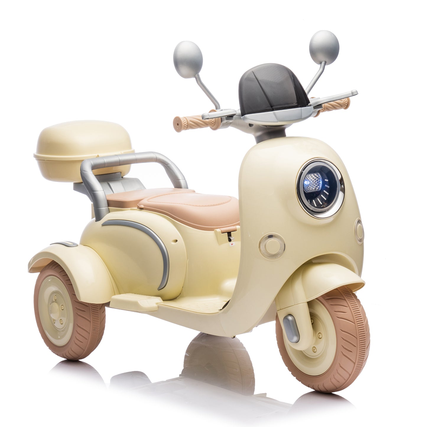 12V Two-seater Kids Ride On Electric Motorcycle,Three Wheels Kids toy with Slow Start,Multi-function player,USB,Bluetooth, light,Backseat flip adult seat, Oversized Storage Box for kids Aged 3-6.