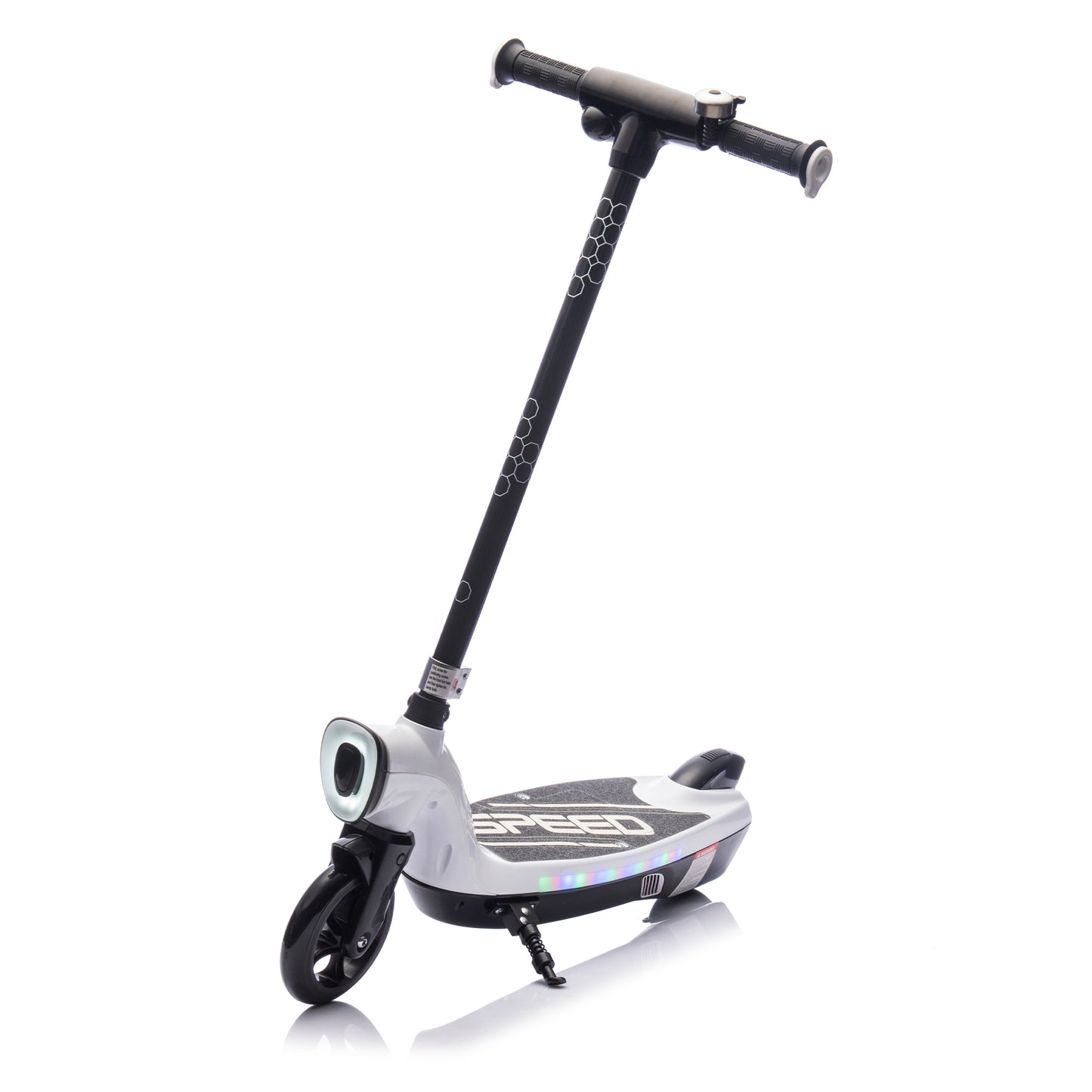 Kids Ride On Electric Scooter With Kickstand,Scooter Bell,Faster Speed And Longer Usage Time,Rear Brake,Wider Pedal,Non-Slip Handle,Colorful LED Lights,5.59-6.84 MPH For Kids 6+.