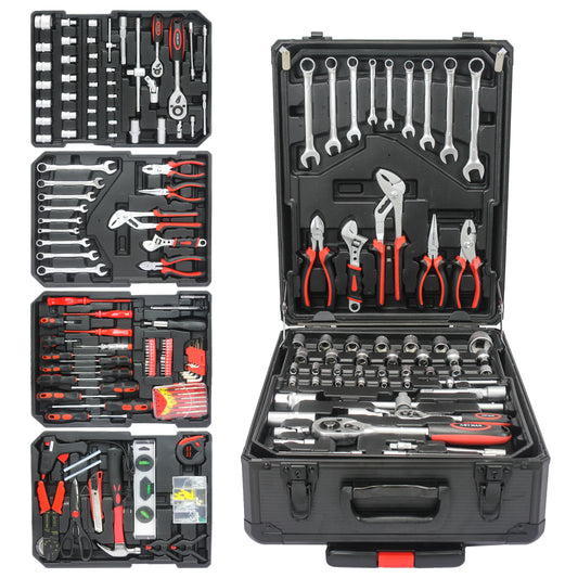 899pcs Home Repair Tool Set Kit, Toolbox Storage Case with 4 Drawers, General Household Tool Kit with Rolling Tool Box, Tool Set Kit for Maintenance, Garden, Homeowner, Handyman -Black
