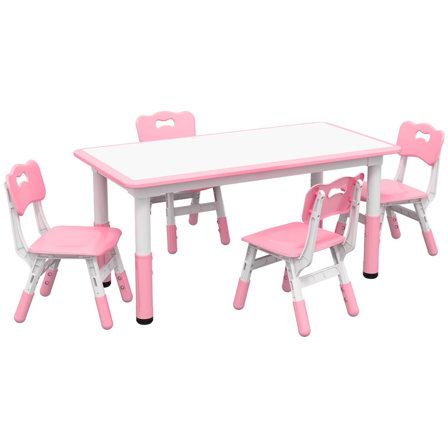 Kids Table and Chair Set, 5 Piece Toddler Table and Chair Set with 4 Chairs Adjustable Height, for Snack Time, Homeschooling Aged 1.5 - 5 Years Old, Pink