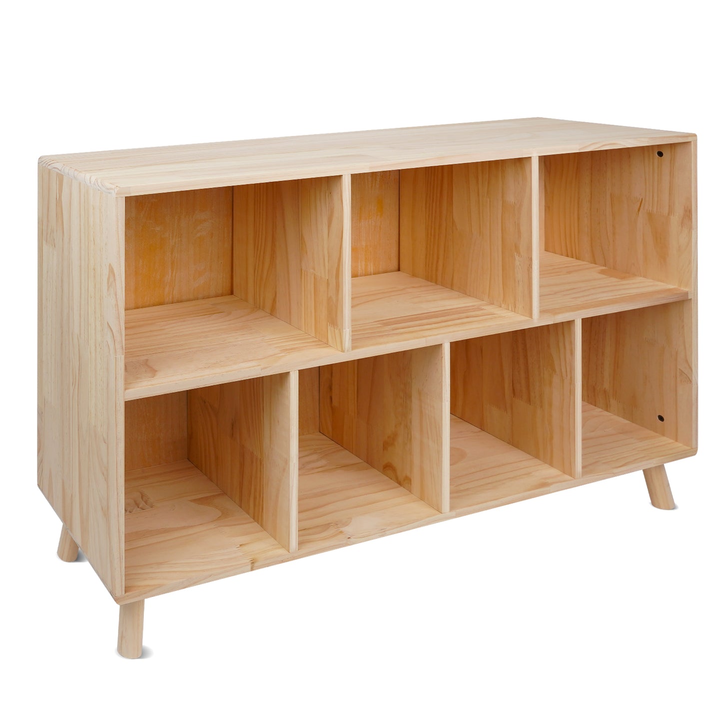 Solid Pine Wood 7-Compartment Storage Cabinet, 45.5'L x 29.1'H Fixed Shelves Organizer for Books/Toys/Home Décor, Modern Wooden Shelf ,Multi-Compartment Cabinet for Home/Office