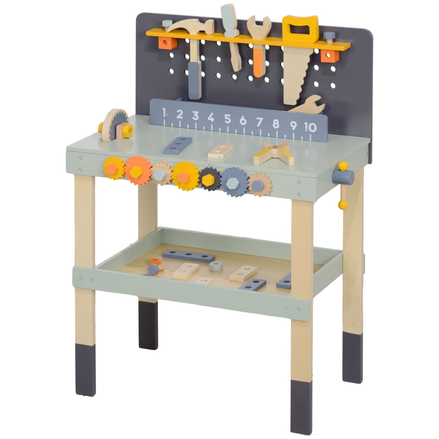Kids Wooden Tool Bench, 49 Piece Kids Workbench Playset, Pretend Play Toy Construction Tool Set for Toddlers Age 3-6 Years, Light Blue
