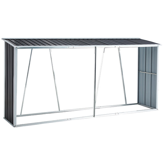 Firewood Rack, Log Holder with Roof, Log Storage, Firewood Stand for Outdoor Backyard Garden Patio Porch, Gray Galvanized Steel 129.9'