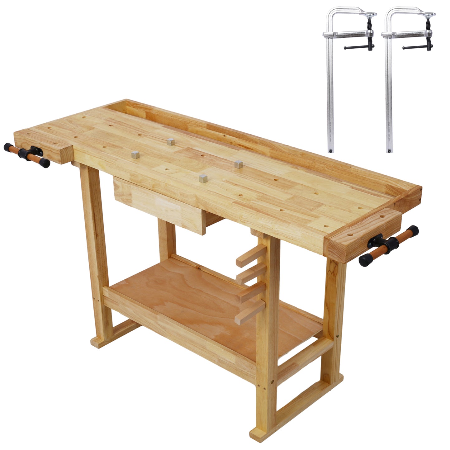 55-Inch Wood Workbench - Wooden Workbench for Garage Workshop and Home, with Bar Clamps Set 16 inch x 4-3/4 inch Throat,Pack of 2