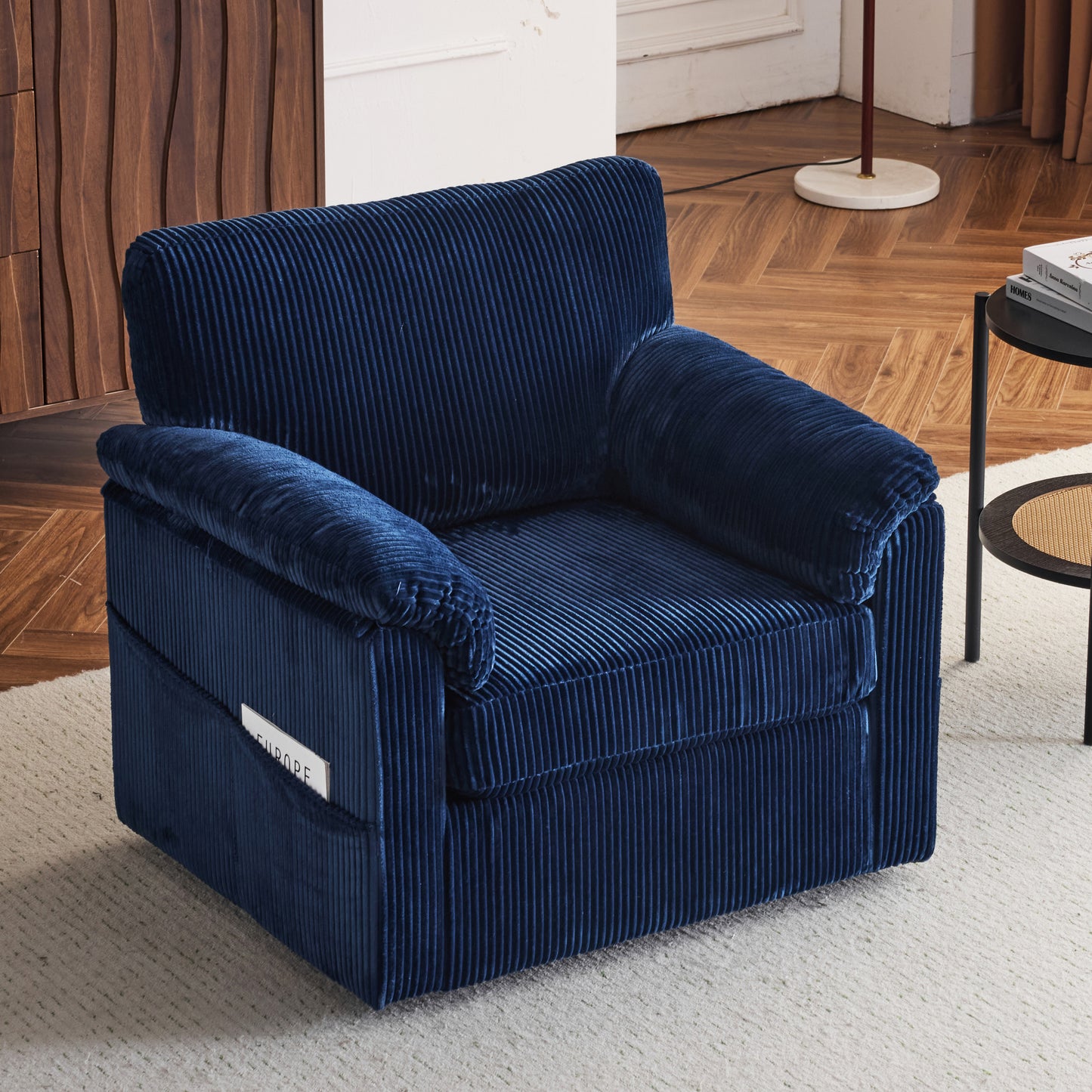 33 Inch Oversized Swivel Corduroy Lounge Chair - Plush Cushioned Armchair for Living Room, Bedroom, Office, or Kids Room - Comfortable Rotatable Single Sofa Chair Ideal for Small Spaces and Apartments