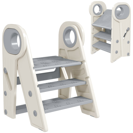 Toddler Tower, Foldable Kitchen Stool Helper for Kids, Adjustable 3 Step Stool with Handles, Non-Slip, Toddler Helper Tower for Bathroom, Sink, Kitchen, Counter, Toilet Potty Training, Gray