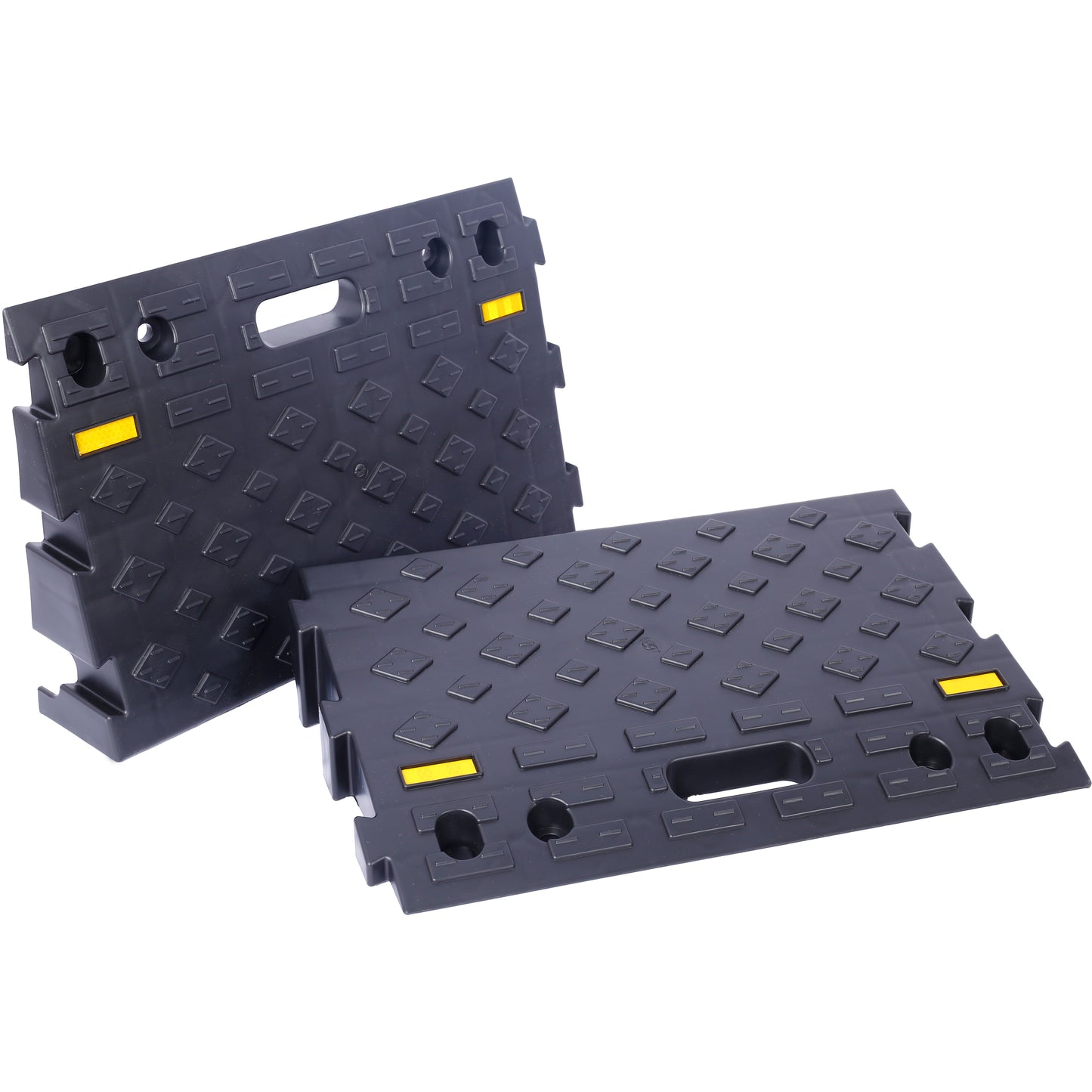 4' high 2-Piece Portable Automotive Curb Ramp, Heavy-Duty Plastic Threshold Ramp Track Interlocking Step Ramp Structure 6600 Lbs Load Capacity for Cars, Wheelchairs, Bikes, Motorcycles