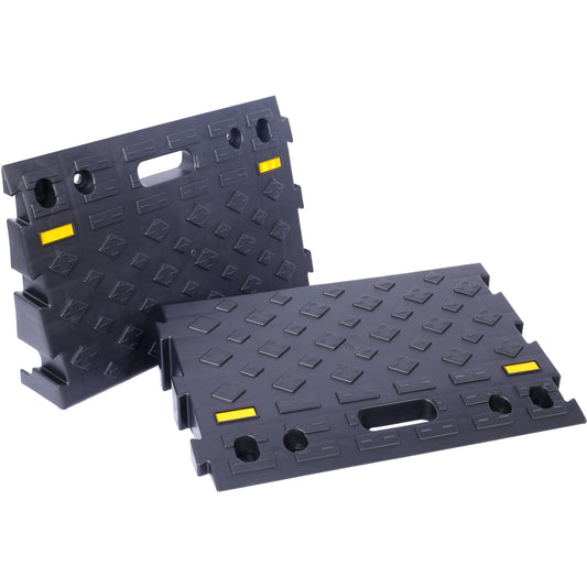 4' high 2-Piece Portable Automotive Curb Ramp, Heavy-Duty Plastic Threshold Ramp Track Interlocking Step Ramp Structure 6600 Lbs Load Capacity for Cars, Wheelchairs, Bikes, Motorcycles
