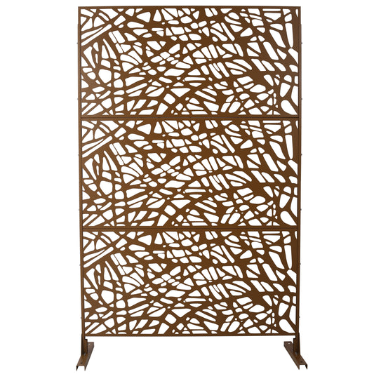 Outdoor & Indoor Privacy Screen Metal Privacy Screen 76' H×48' W, Freestanding Decorative Privacy Screen for Deck Balcony Patio, Privacy Fence Panels for Outside Lawn Garden PS102 BROWN