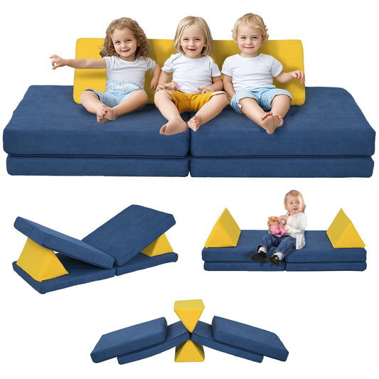 Modular Kids Play Couch, 6 Piece Kids Couch for Playroom or Bedroom, Foam Couch for Kids with Washable Cover for Toddlers 18+ Months, Blue