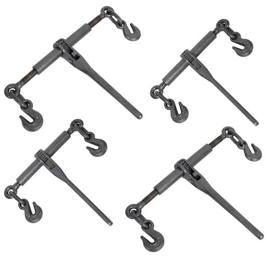 Heavy duty 3/8' – 1/2' Ratchet Binders, 9200lbs Working Load breaking, G70 Hooks Adjustable Length, 4-Pack, Black Hammertone color