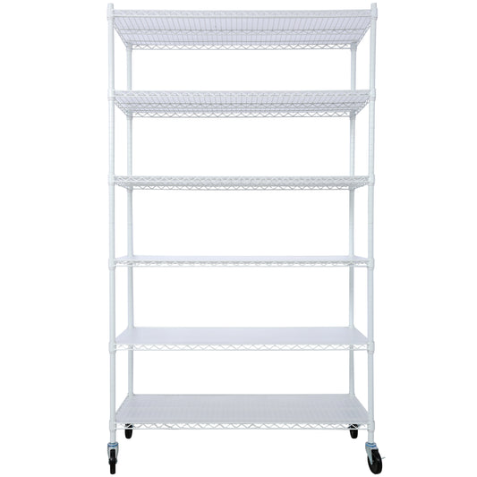 6 Tier 6000lbs Capacity NSF Metal Shelf Wire Shelving Unit, Heavy Duty Adjustable Storage Rack with Wheels & Shelf Liners for Commercial Grade Utility Steel Storage Rack, white - 84'H x 48'L x 20'D