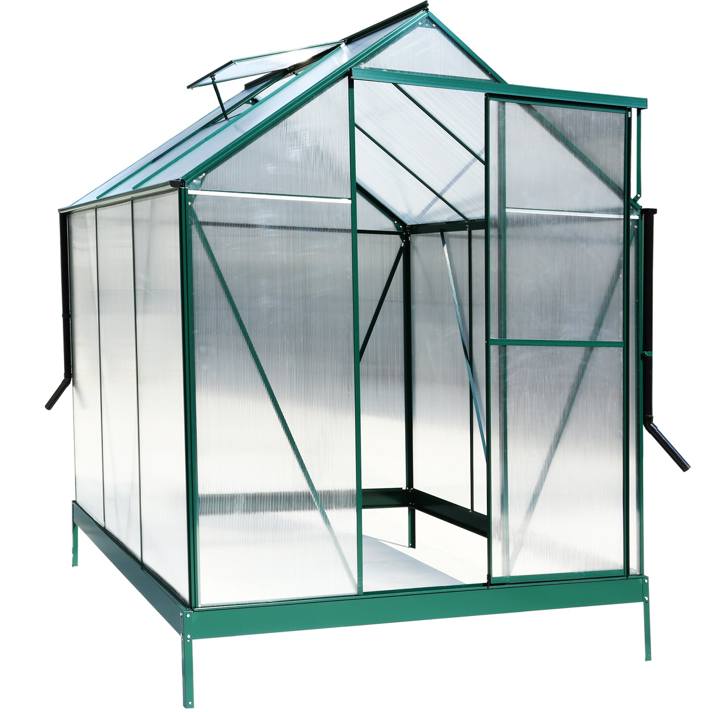 6.3'*6.2'*7' Polycarbonate Greenhouse, Heavy Duty Outdoor Aluminum Walk-in Green House Kit with Rain Gutter, Vent and Door for Backyard Garden, color green