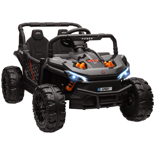 12V Kids UTV, Battery Powered Ride on Truck, 3.7 MPH Off-Road Electric Car with Remote Control, 4-Wheel Suspension, LED Headlights, 3 Speeds, Horn & Music, for Boys and Girls, Black