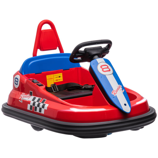 Toddler Bumper Car, 360° Rotation 6V Kids Electric Ride on Bumper Car with EVA Bumper Edges, Twins Motor, Songs, Horn, LED Lights, Safety Belt for 18-48 Months, Red