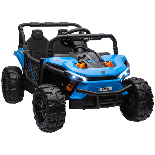 12V Kids UTV, Battery Powered Ride on Truck, 3.7 MPH Off-Road Electric Car with Remote Control, 4-Wheel Suspension, LED Headlights, 3 Speeds, Horn & Music, for Boys and Girls, Blue