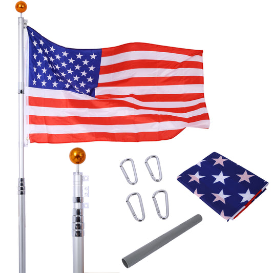25FT Telescopic Flag Pole Kit, Sectional Flag Pole Kit, Extra Thick Heavy Duty Aluminum Flagpole, Outdoor Inground Flag Poles with Topper Balls for Yard, Residential or Commercial