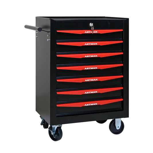 Rolling Metal Tool Chest with 7 Drawers, 20' 7-Drawer Tool Chest Cabinet with Ball Bearing Drawer Slides, Steel Tool Storage Box Organizer -BLACK&RED