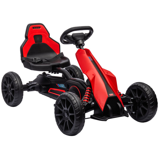 Kids Pedal Go Kart, Outdoor Ride on Toy with Adjustable Seat, Swing Axle, Handbrake, 4 Non-Slip EVA Wheels for Boys and Girls Aged 3-8 Years Old, Red