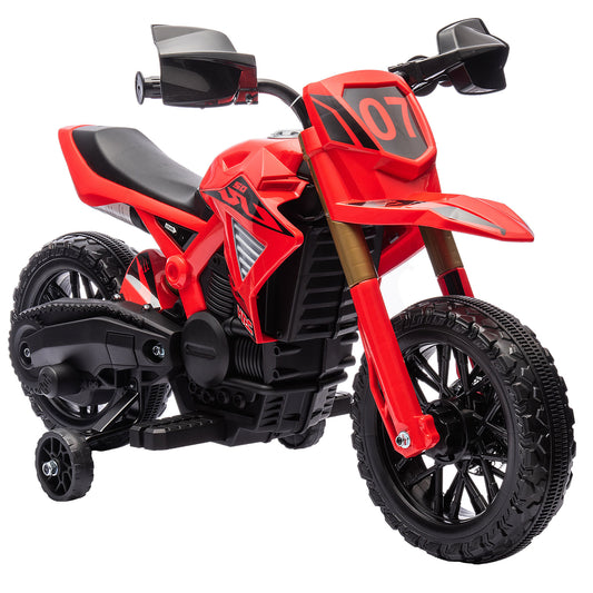Kids Motorcycle, 6V Battery Powered Dirt Bike with Training Wheels, Horn & Start Sound, Electric Motorcycle for Kids 3-8 Years, Red