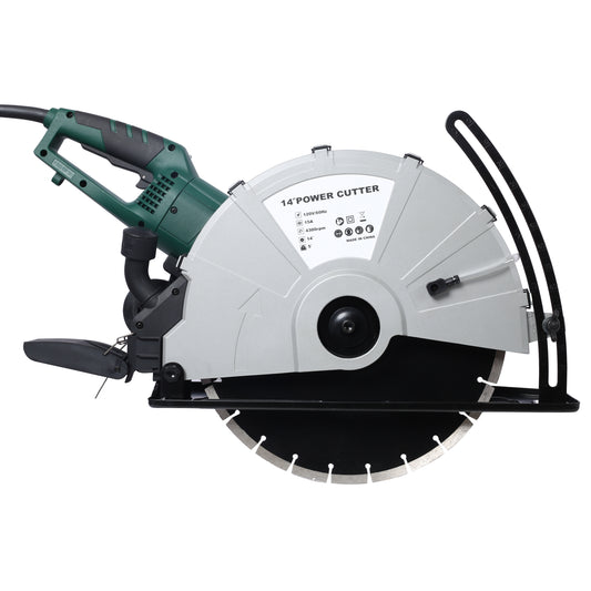 Portable 14' Wet/Dry Electric Corded Circular Concrete Saw/Power Angle Cutter 2600W w/Water Line & Guide Roller (With Blade)ETL certificate.