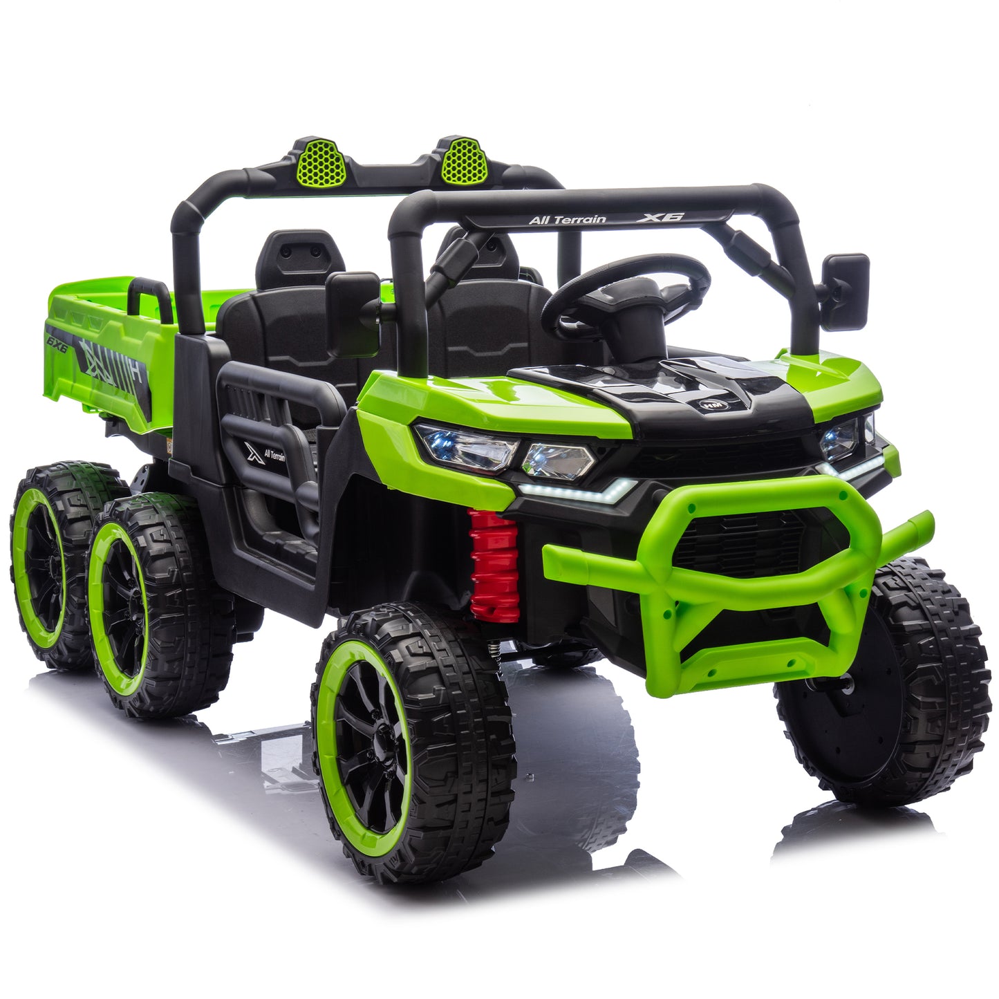 24V Two-seater Kids Ride On Six-wheel Electric Dump Truck W/Parents Control,4WD,Six-wheel Suspension,High Endurance,Music,Bluetooth,USB,24V UTV W/Shovel&Slow Start,Speeds 1.86-3.11 MPH For Kids 2-6.