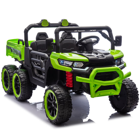 24V Two-seater Kids Ride On Six-wheel Electric Dump Truck W/Parents Control,4WD,Six-wheel Suspension,High Endurance,Music,Bluetooth,USB,24V UTV W/Shovel&Slow Start,Speeds 1.86-3.11 MPH For Kids 2-6.
