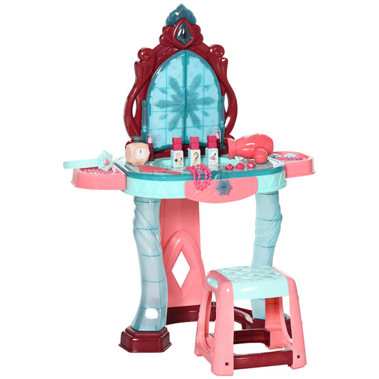 Kids Vanity Set with Self-Opening Magic Mirror, Princess Makeup Vanity Table Set with Music, Tabletop with Lights, Imaginative Toy for 3-6 Years Old Child