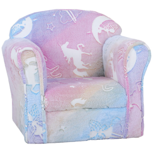 Kids Sofa Chair, Toddler Sofa with Glow in the Dark Fairy Design & Wooden Frame, Upholstered Baby Sofa for 18-36 Months for Bedroom, Livingroom, Playroom, Kid Room, Multicolor
