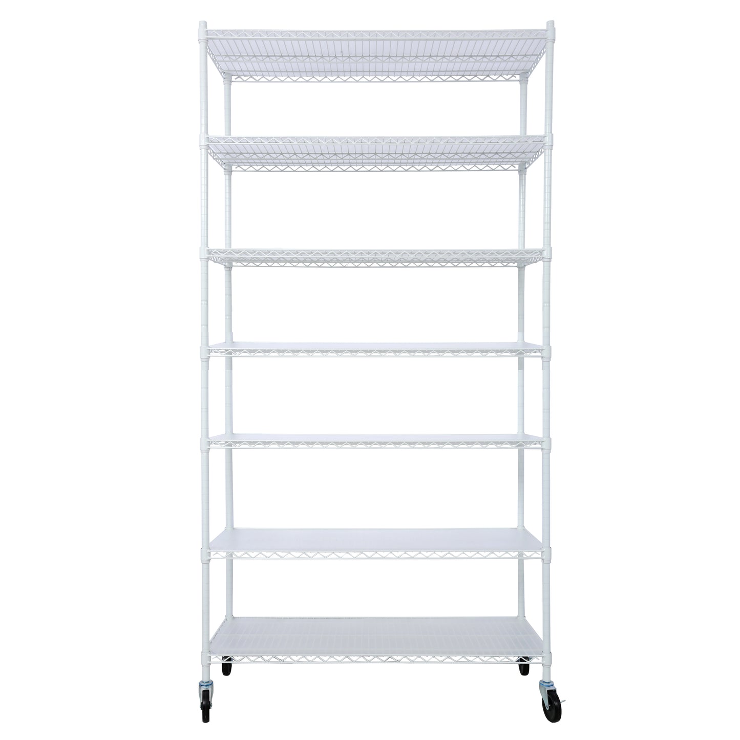 7 Tier Metal Shelf Wire Shelving Unit, 2450lbs Heavy Duty Adjustable Storage Rack with Wheels & Shelf Liners for Closet Kitchen Garage Basement Commercial Shelving - 81.5' H x 48' L x 18' D white