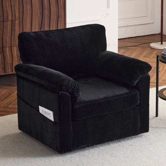 33 Inch Oversized Swivel Corduroy Lounge Chair - Plush Cushioned Armchair for Living Room, Bedroom, Office, or Kids Room - Comfortable Rotatable Single Sofa Chair Ideal for Small Spaces and Apartments