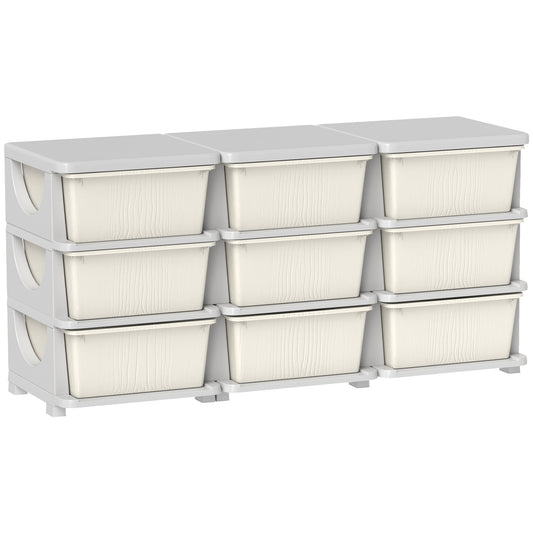3 Tier Kids Storage Unit, 9 Drawer Chest Toy Organizer Plastic Bins for Kids Bedroom Nursery Kindergarten Living Room for Boys Girls Toddlers, Cream White