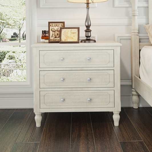 Vintage Country Style 3 Drawers Wood Nightstand, Bedside Table, Baby Dresser, End Table for Bedroom Living Room, Fully Assembled, Retro White