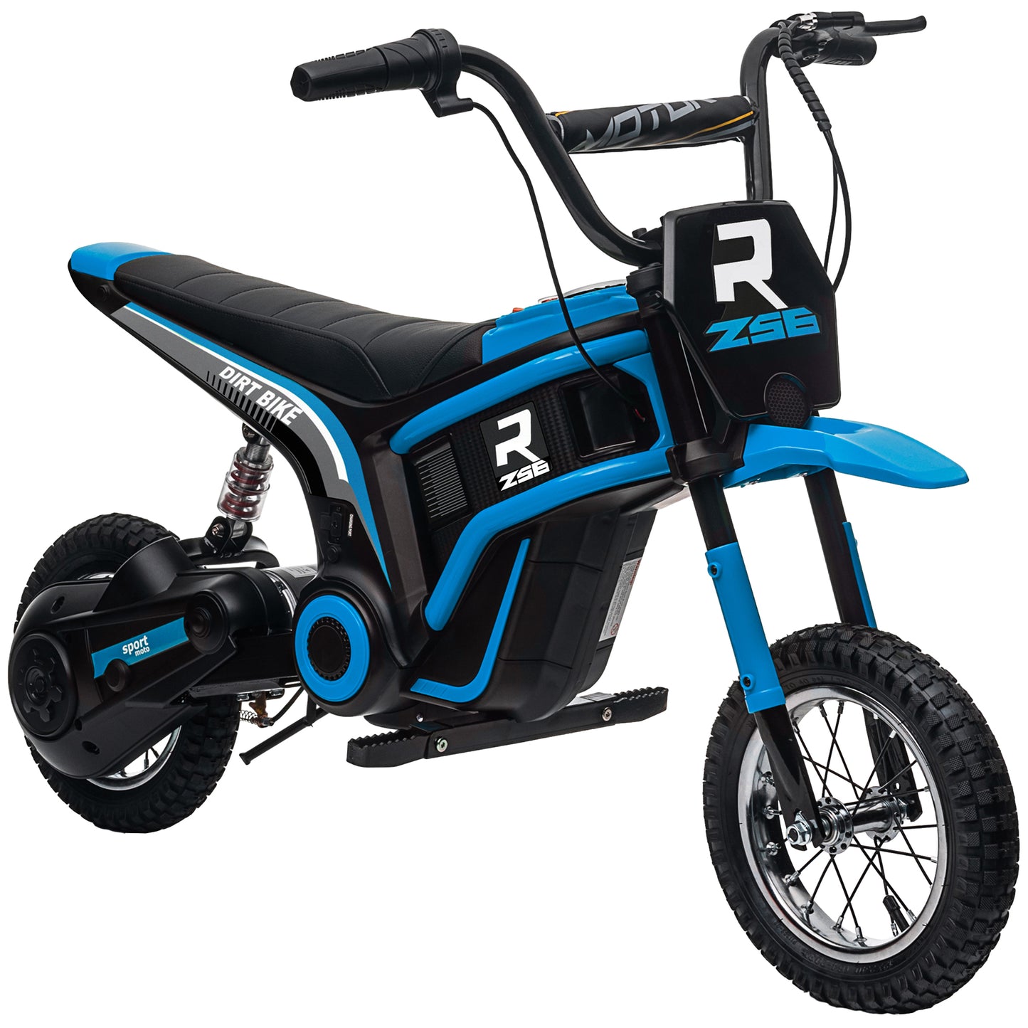 Electric Dirt Bike with Twist Grip Throttle, 24V 350W Off-Road Electric Motorcycle, Up to 15 MPH with Brake, Music Horn, Rear Suspension for Ages 13+ Years, Blue