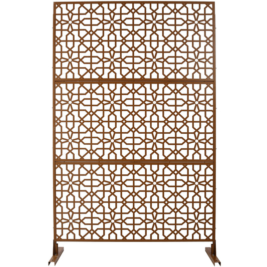 Outdoor & Indoor Privacy Screen Metal Privacy Screen 76' H×48' W, Freestanding Decorative Privacy Screen for Deck Balcony Patio, Privacy Fence Panels for Outside Lawn Garden PS106 BROWN