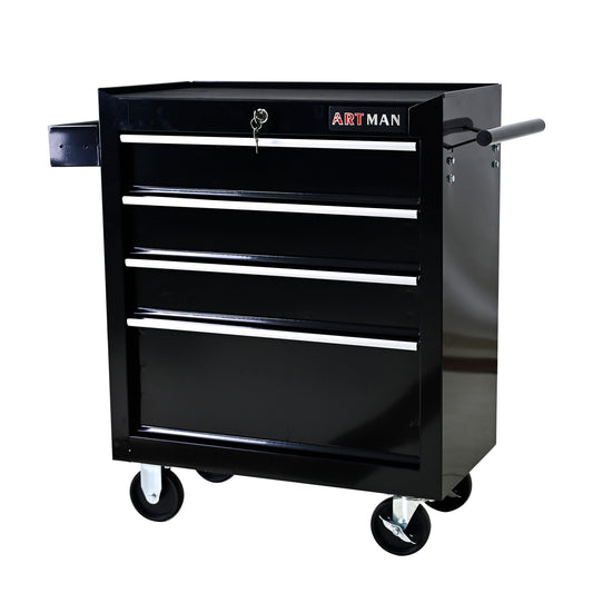 Rolling Tool Chest, 4 Drawer Tool Box with Wheels, Heavy Duty Industrial Service Cart Storage Organizer with Locking System, Rolling Tool Box Organizer Tool Case for Garage, Repair Shop-BLACK