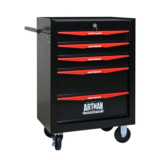 Rolling Metal Tool Chest with 5 Drawers, 20' 5-Drawer Tool Chest Cabinet with Ball Bearing Drawer Slides, Steel Tool Storage Box Organizer -BLACK&RED
