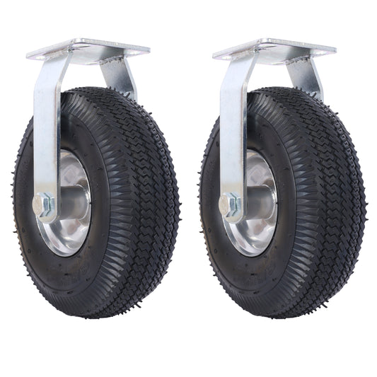 10IN CASTER pneumatic tire(2PCS RIGID), Caster Wheel, Swivel Plate, Steel Hub with Ball Bearings, 5/8-Inch Bore Centered Axle -black