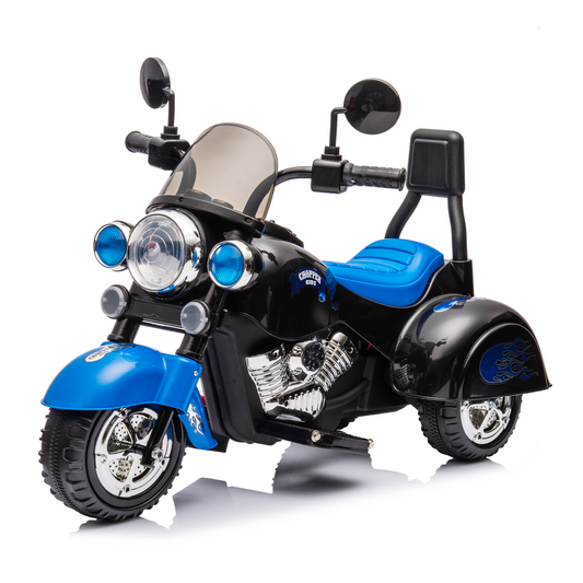 Kids Ride On Motorcycle Toy, 3-Wheel Chopper Motorbike with LED Colorful Headlights Horn, Blue 6V Battery Powered Riding on Electric Harley Motorcycle for Boys Girls