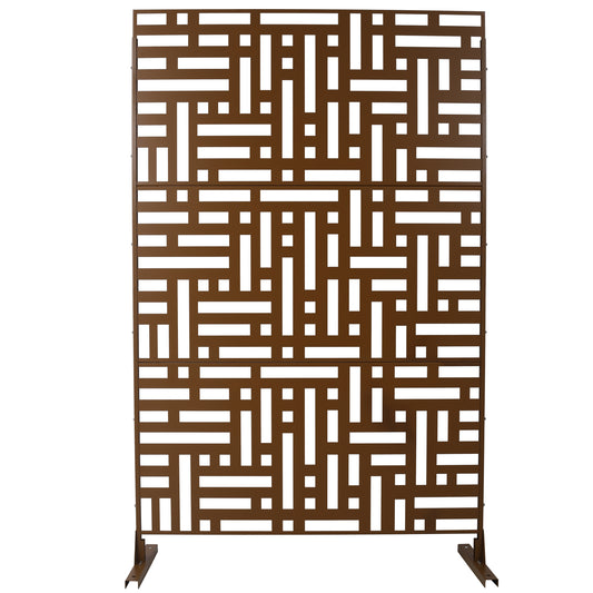 Outdoor & Indoor Privacy Screen Metal Privacy Screen 76' H×48' W, Freestanding Decorative Privacy Screen for Deck Balcony Patio, Privacy Fence Panels for Outside Lawn Garden PS103 BROWN