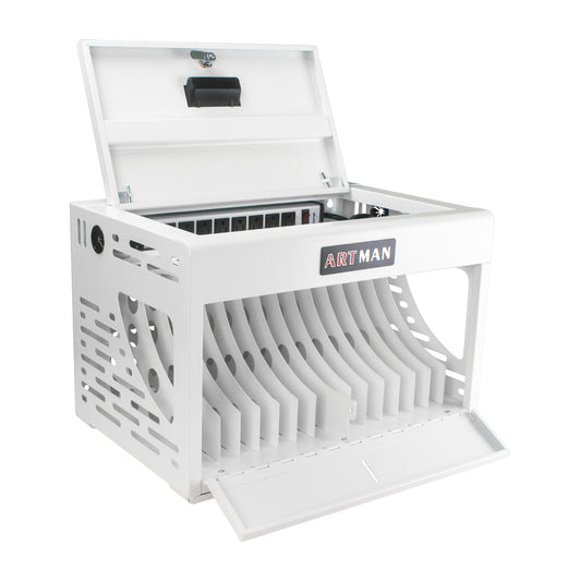 16-Device Charging Station for Laptops/Tablets, Charging Cabinet for iPad/Chromebooks/Laptop Computers, Laptop & Tablet Storage Carts for Classroom/Library/Office/Lockable, White