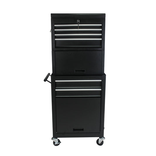 Tool Cabinet on Wheels, 6-Drawer Lockable Rolling Tool Chest w/ 4 Universal Wheels, 2 in 1 Detachable Tool Box Storage Organizer for Garage Workshop Repair Shop, Black