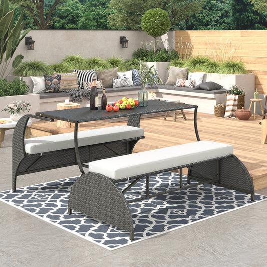Versatile outdoor loveseat that converts to four seats and a table, suitable for gardens and lawns