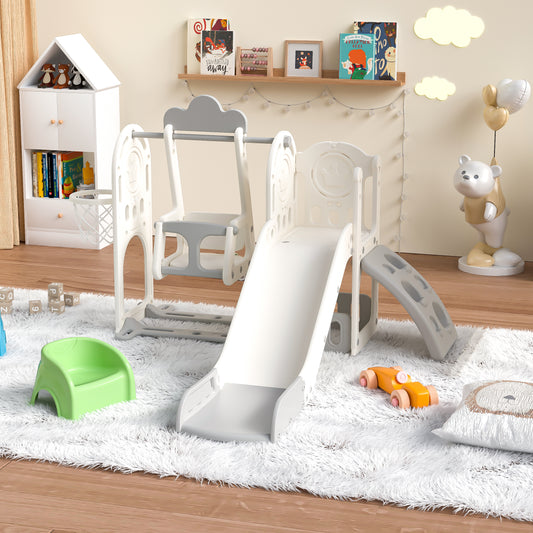 Toddler Slide, Kids Slide for Toddlers Age 1-4, 5 in 1 Baby Slide Outdoor Indoor Playground with Climbing , Strong swing,Sturdy and Easy Assembly Toddler Playset, Ideal Toddler Gifts (Grey+White)