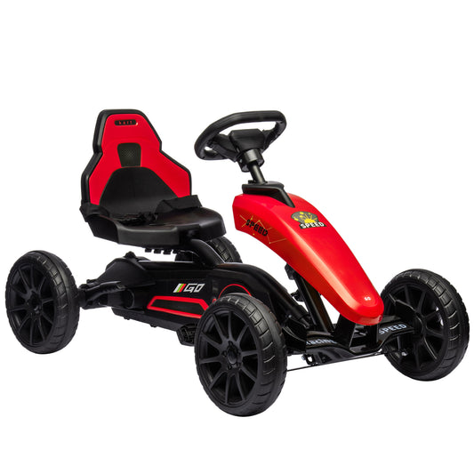 Kids Pedal Go Kart, Outdoor Ride on Toys with Swing Axle, Adjustable Seat, Handbrake, 4 Shock-Absorbing Wheels, Gift for Boys and Girls Aged 3-8 Years Old, Red