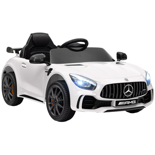 Mercedes-Benz AMG GTR Licensed 12V Kids Ride on Car, Battery Powered Kids Electric Car with Remote Control, Transport Wheels, Soft Start, Lights, Music, Horn & 3 Speeds for 3-6 Years, White